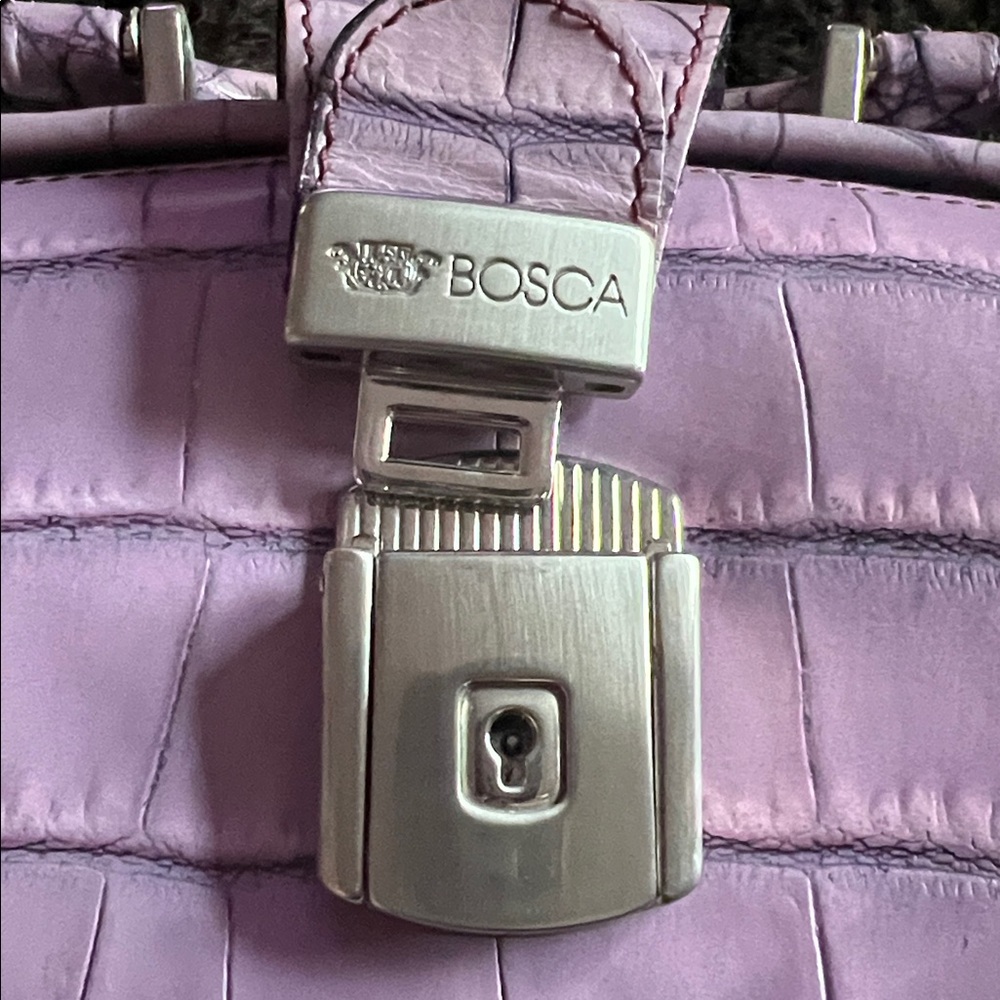 BOSCA Embossed Croc Full Grain Italian Leather Top Handle Bag in Lavender RARE - Picture 9 of 16